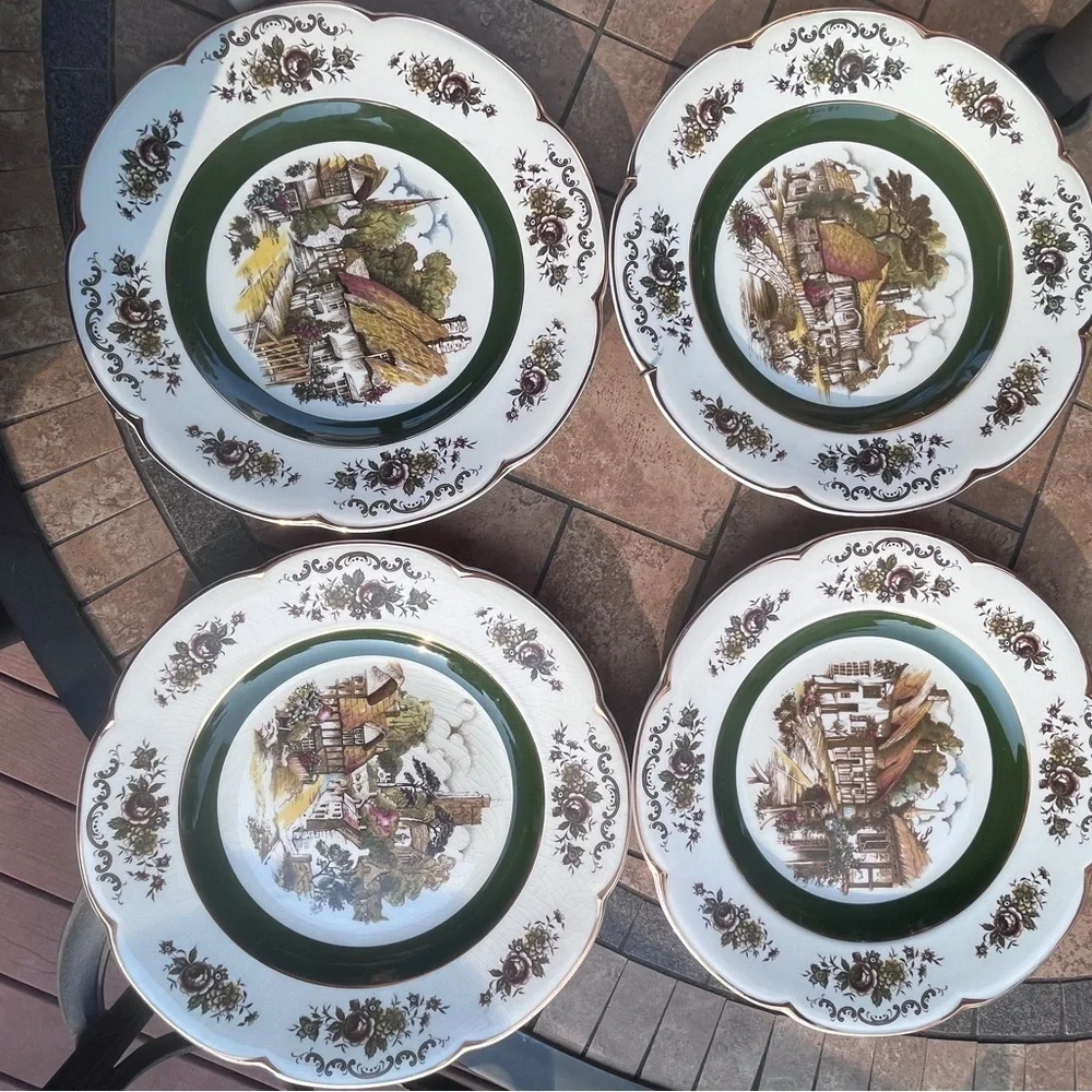 Vintage WOOD & SONS “ASCOT Village”, Set Of 4 wall Plates England